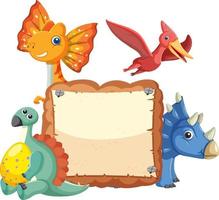 Empty board with cute dinosaurs cartoon characters vector