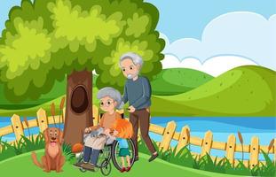 Outdoor park with elderly couple vector