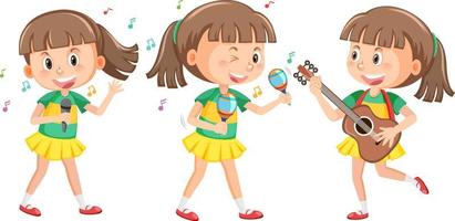 Set of girl with music instrument vector