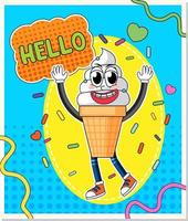 Ice cream with word expression hello comic style vector