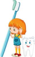 Cute girl cartoon character holding toothbrush vector