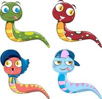 Set of different cute snakes in cartoon style vector