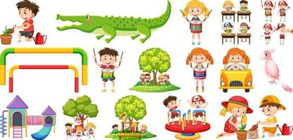 Set of cute kids and objects vector