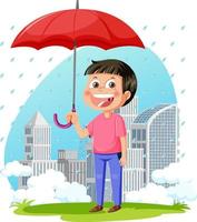 Rainy day with a boy cartoon character vector