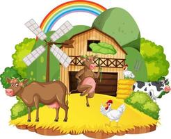 Isolated cartoon farm with animals vector