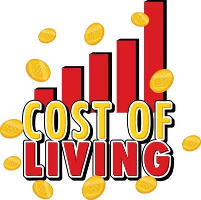 Cost of living logo design with red bar chart