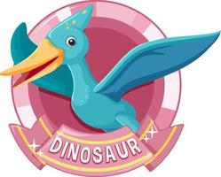 Cute pteranodon dinosaur cartoon badge vector