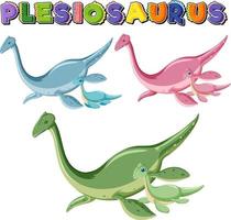 logotipo de la palabra plesiosaurios con conjunto de dibujos animados de dinosaurios vector