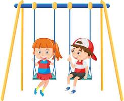 Kid on swing set playground on white background vector