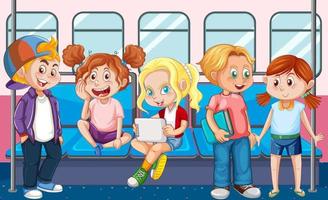 Inside bus with people cartoon vector