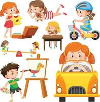 Set of different cute kids and objects vector