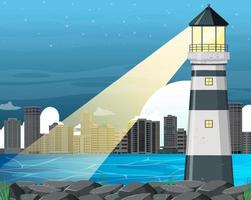 Lighthouse on the coast at night vector
