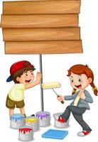 Board template with boy and girl painting vector