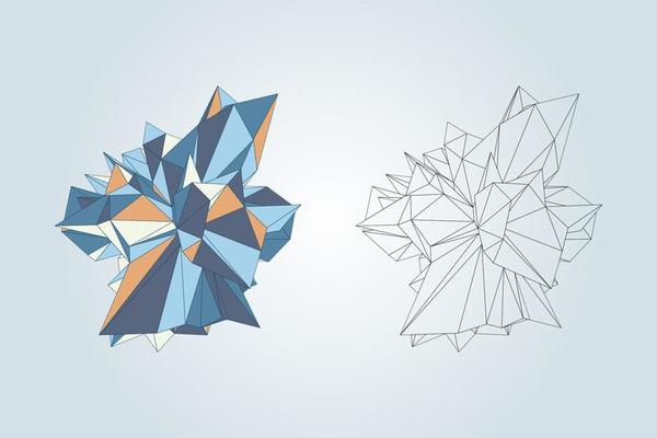 Abstract contour polygonal decorative object. Acute color flat and wireframe spheres in tech futuristic style
