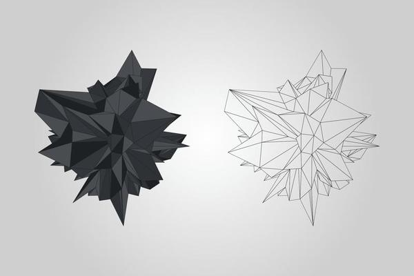 Black wireframe polygonal decorative object in the geometric style