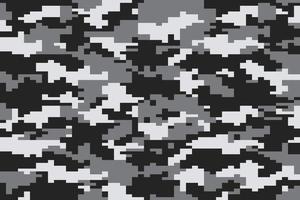 Black, grey, and white camouflage pattern. Trendy style pixel camo background vector