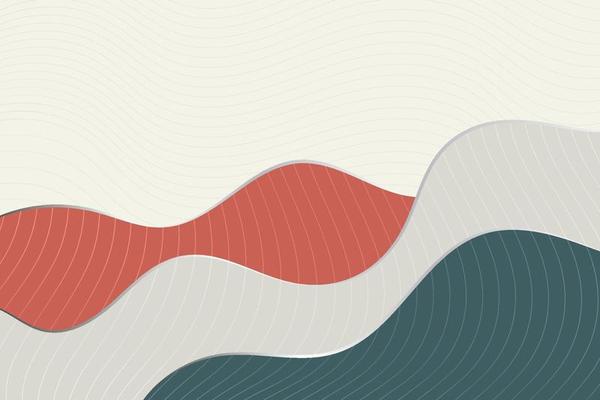 Red, grey and dark green retro waves background. Stylish line art illustration in Asian style. Abstract wavy shapes illustration