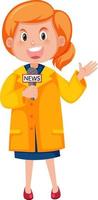 personaje de dibujos animados de reportera de noticias femenina vector