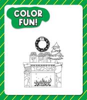 Worksheets template with color fun text and  outline fireplace vector