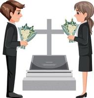 A couple in mourning clothes and grave vector