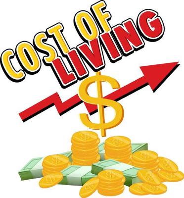 Cost of living with red arrow going up