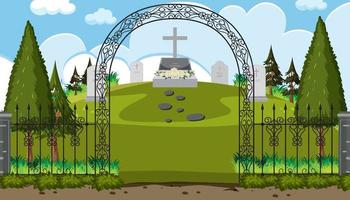 Scene of cemetery graveyard vector