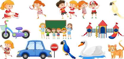 Set of cute kids and objects vector