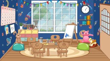 Scene of classroom with table and board vector