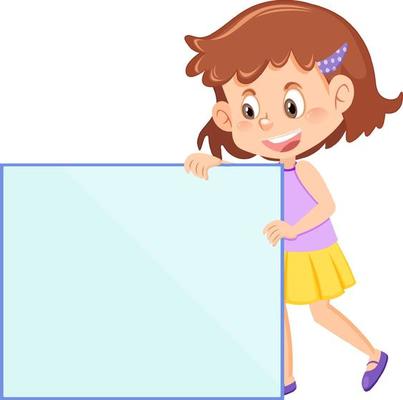 Cute girl holding blank board in cartoon style