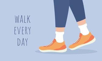 caminar todos los días. concepto de estilo de vida saludable. persona caminando en zapatillas de deporte para la salud. actividad diaria. ilustración vectorial plana