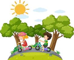 Children riding bicycle at park vector