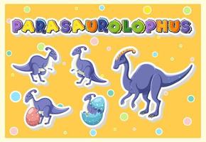 Set of cute parasaurolophus dinosaur cartoon characters vector