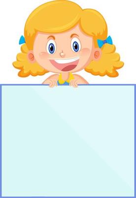 Cute girl holding blank board in cartoon style