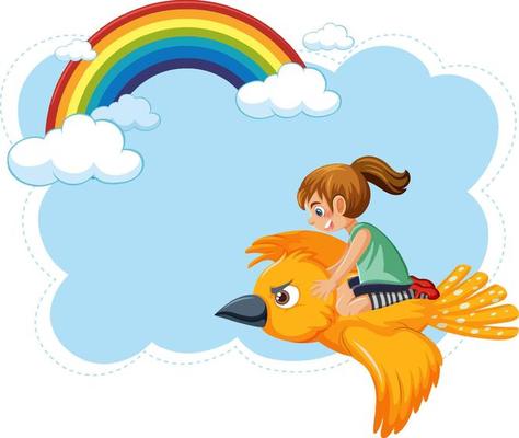 A girl riding a bird flying in sky banner