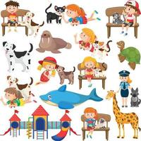 Set of different cute kids and objects vector