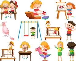 Set of different cute kids and objects vector