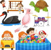 Set of different cute kids and objects vector