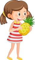 Cute girl holding pineapple on white background vector