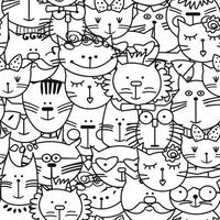 Seamless pattern of cute  face cats. Line doodle vector