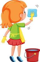 A girl cleaning on white background vector