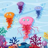 Undersea background with jellyfishes vector