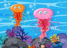 Undersea background with jellyfishes vector