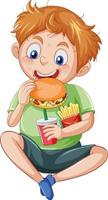 A boy enjoy eating fast food vector