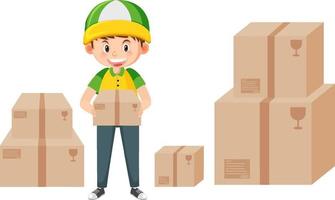 Courier man carrying carton box cartoon vector