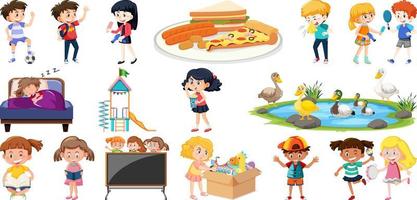 Set of different cute kids and objects vector