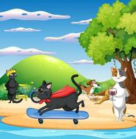 Domestic animals cartoon character on the beach vector