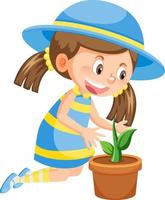 Girl cartoon character growing plant vector