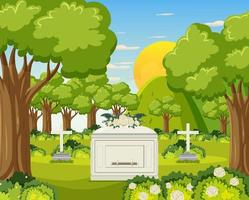 Scene of cemetery graveyard vector