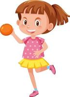niña de dibujos animados sosteniendo una naranja vector