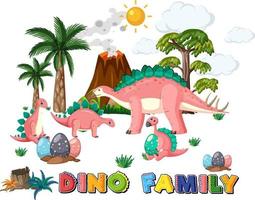 Dinosaur family with forest objects vector